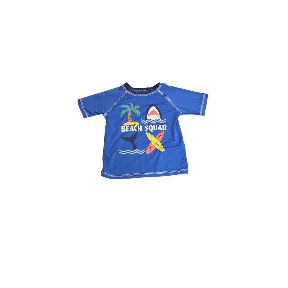 Quad Seven Toddler Blue Beach Squad Shark Surfboard Rash Guard Swim Shirt NWT